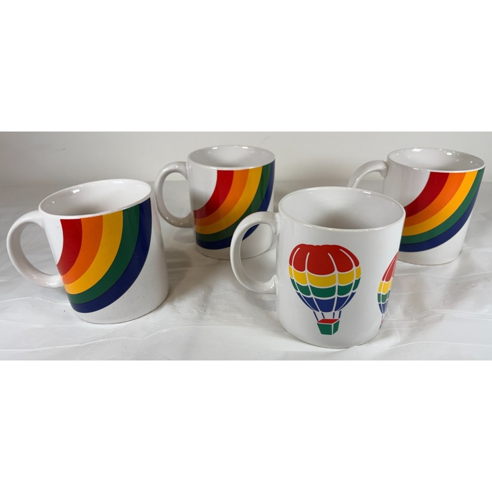 Lot of 4 Vintage Rainbow & Hot Air Balloon Coffee Mugs Cups Especially‎ For You